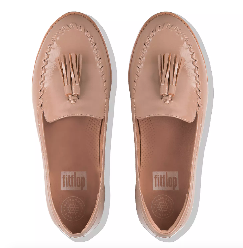 Nude PETRINA Crinkle-Patent Moccasin Loafers