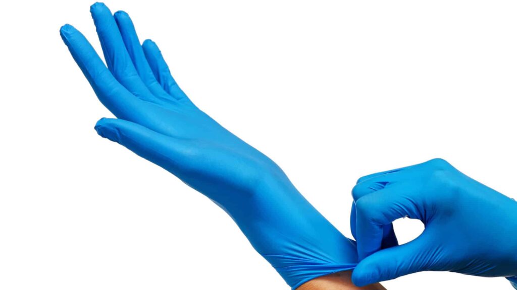 blue latex gloves