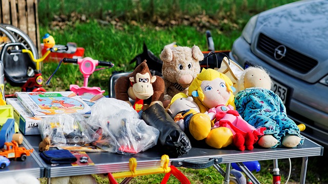 A table with toys and games displayed.