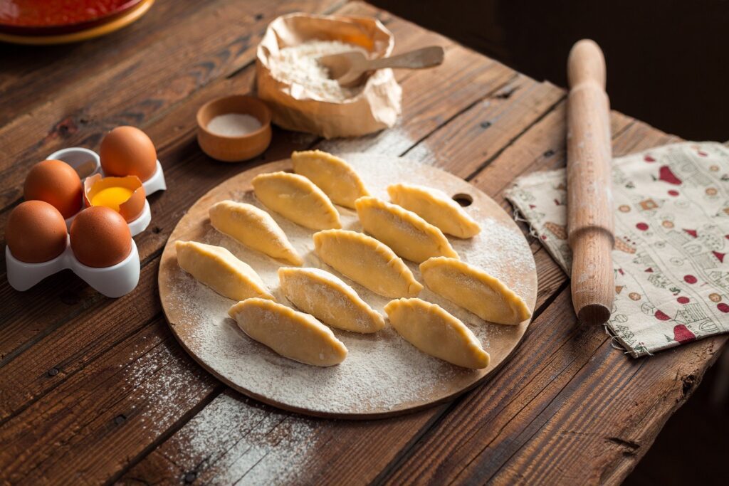 pies and pasties on the kitchen table