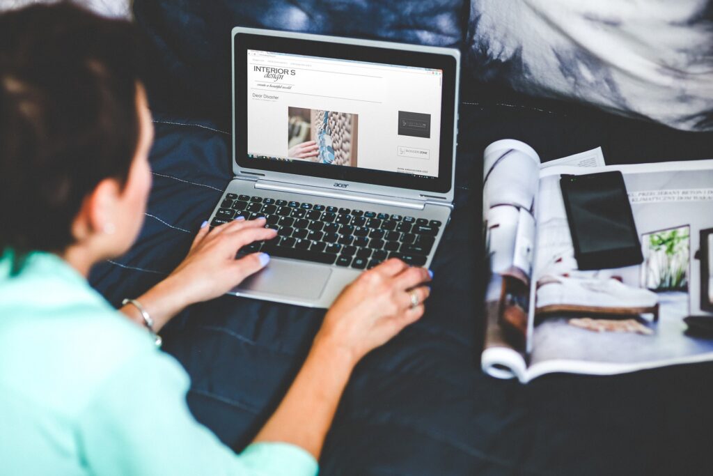 woman searching for work on a computer