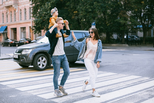 A family walking in the city