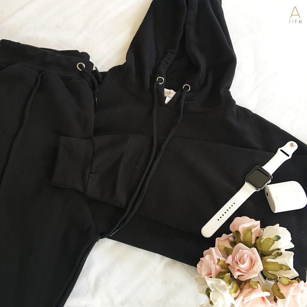 Black Boxy Cropped Hoodie Cuffed Joggers Loungewear Set