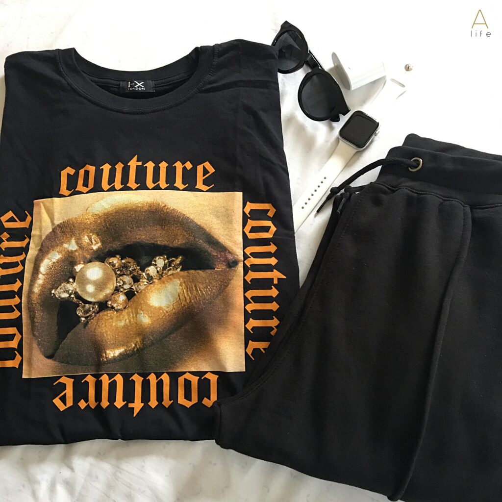 Black 'Couture' Lip Print Oversized T-Shirt