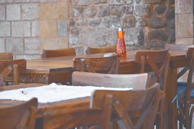 Chairs and tables in Greek taverna