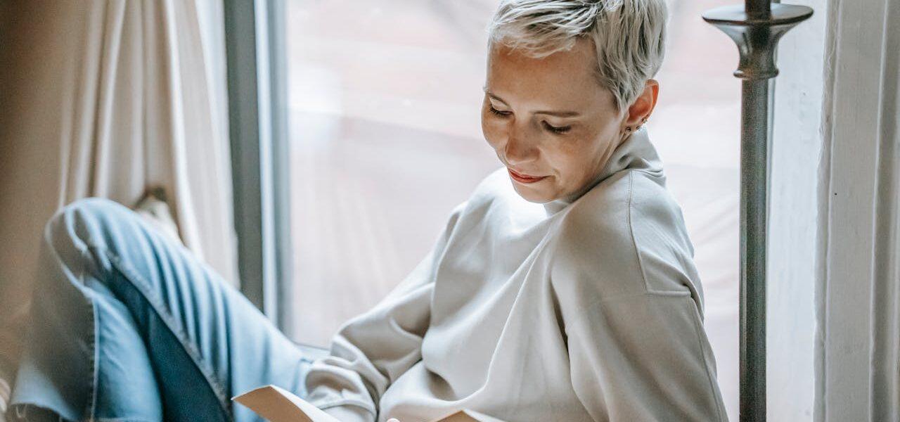 a woman reading a book
