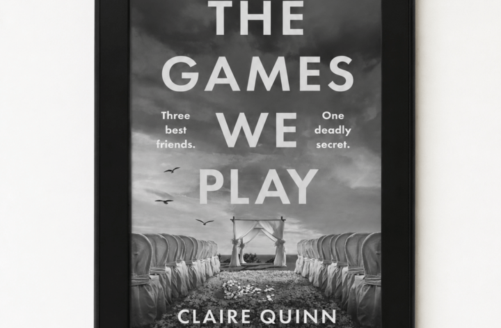 Book cover of The Games We Play by Claire Quinn featuring a seaside wedding aisle beneath a dramatic sky.