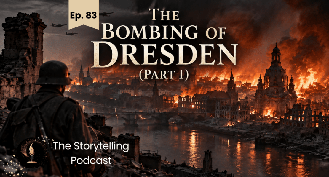 Bombing of Dresden during World War II, showing the city engulfed in flames and smoke.