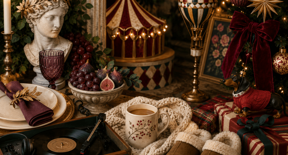 Christmas 2026 trends with festive decor, gifts, ornaments, candles and cozy holiday details.